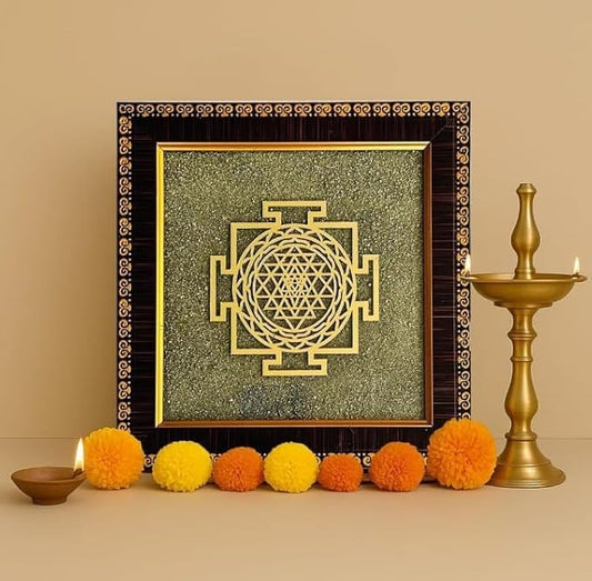 Shree Yantra on Raw Pyrite Frame 6x6 inch
